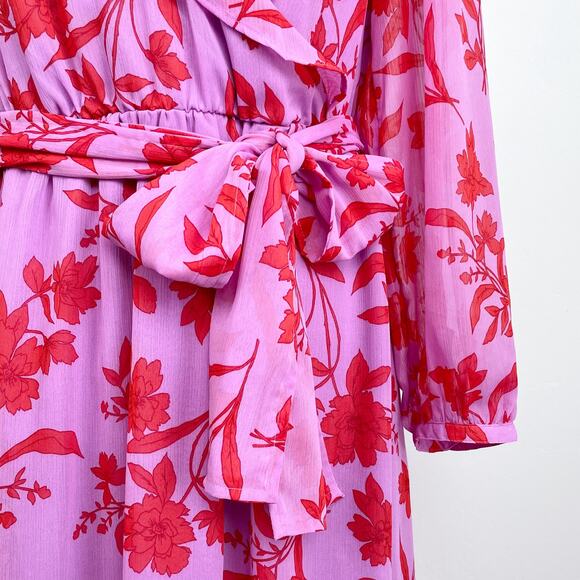 Ann Taylor Pink Floral Ruffle Faux Wrap Midi Dress Size 6 - Picture 4 of 11